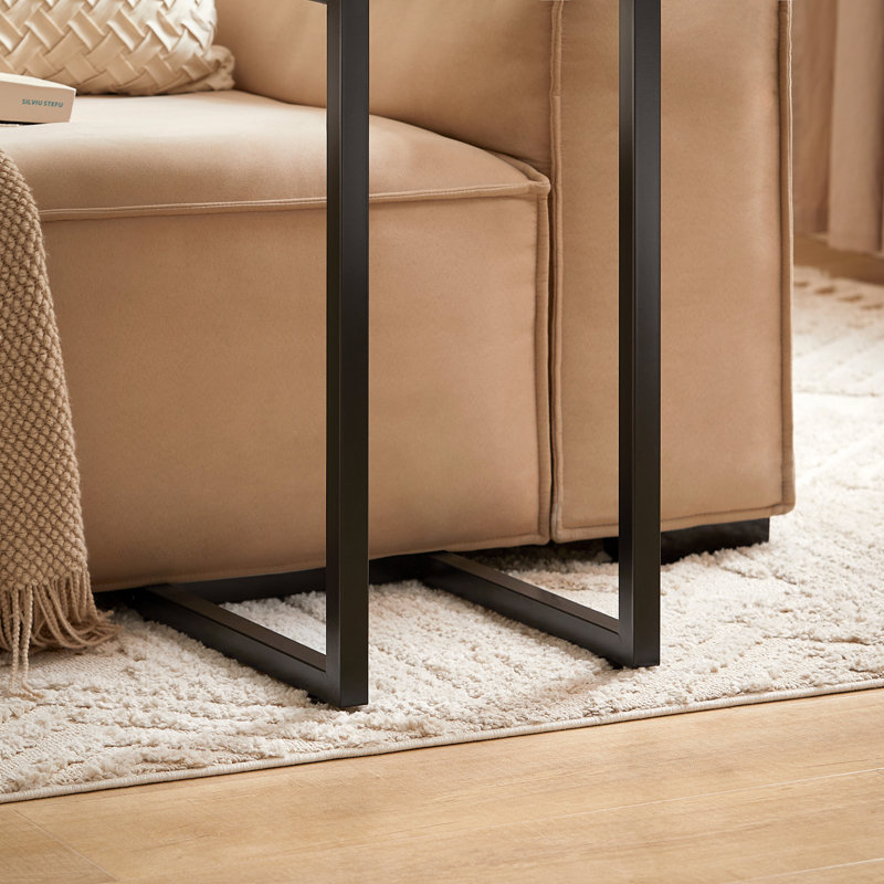 Table de bout naturelle et noire en forme de C, Naturel