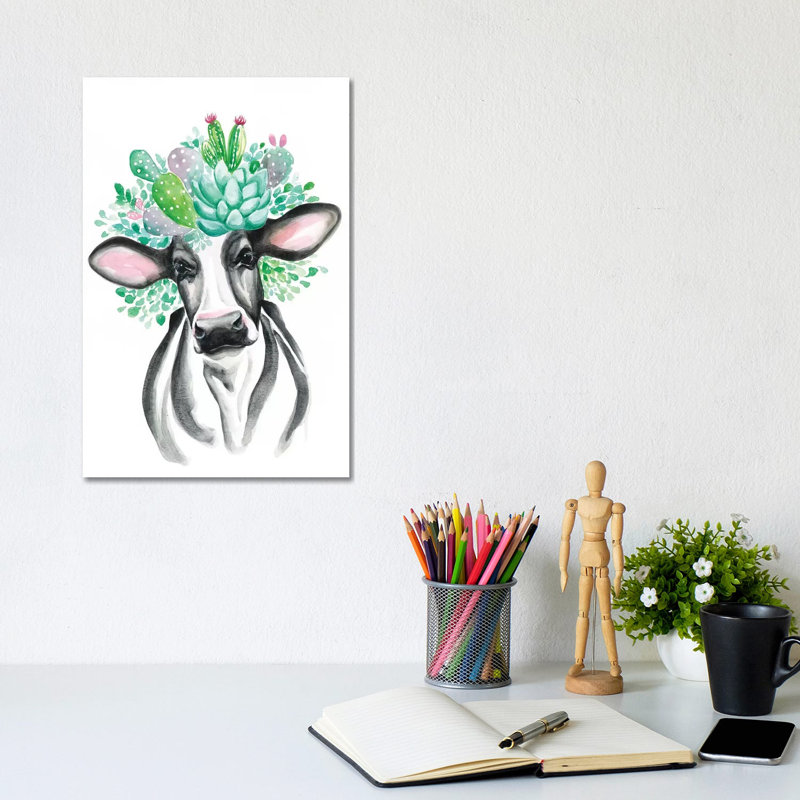 Cactus Cow by Kirsten Dill - Wrapped Canvas Gallery-Wrapped Canvas Giclée, 30.48cm H x 20.32cm W