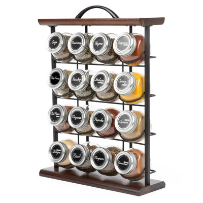 16 Jar Acacia Wood & Metal Wire Spice Rack with Spices Included