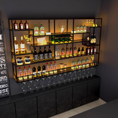 Black Multi-Tier Wall Mounted Wine Rack