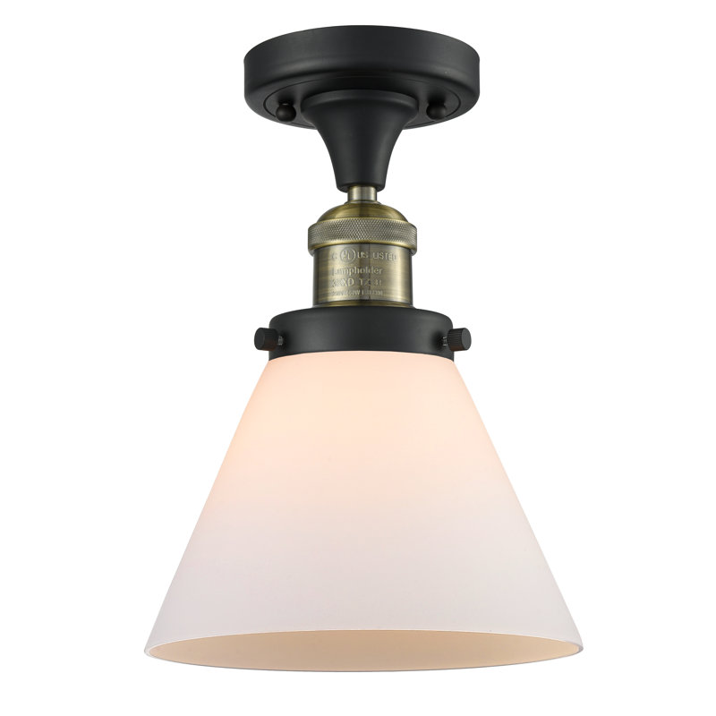Plafonnier semi-encastré 1 lumière Cone, Boîtier blanc mat, Laiton antique noir, Ampoule non incluse