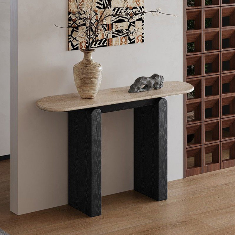 Console en pierre frittée de style médiéval, H 33,4 po x l 47,2 po x P 13,7 po, Noir