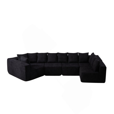 Boneless Extra-Large L-Shaped Modular Deep-Seat Sectional Sofa With Recliner And Pillows, No Assembly Needed.