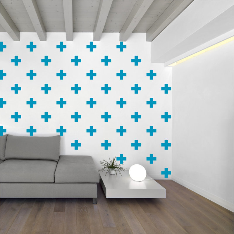 Décalcomanie murale à motifs croisés suisses, Bleu sarcelle, H 3 po x l 3 po x P 0,01 po