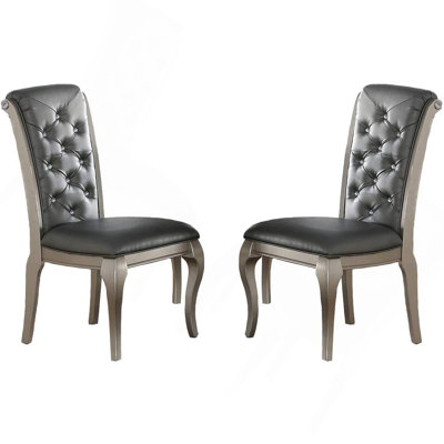 Ensemble de 2 chaises d'appoint luxueuses en bois argenté / polyuréthane revêtu de similicuir gris