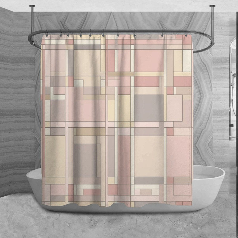 Kryslin Shower Curtain Pattern Bath Mat Bathroom Decor Pink/Beige, H 73 po x l 70 po