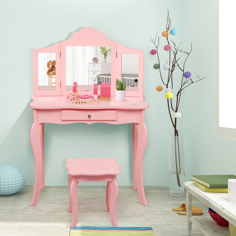 Dressing Table with Mirror, Pink