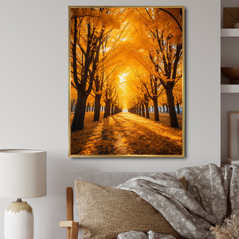 «Tree Golden Autumn Canopy II», reproduction sur toile, L 24 po x H 32 po, Cadre flottant doré