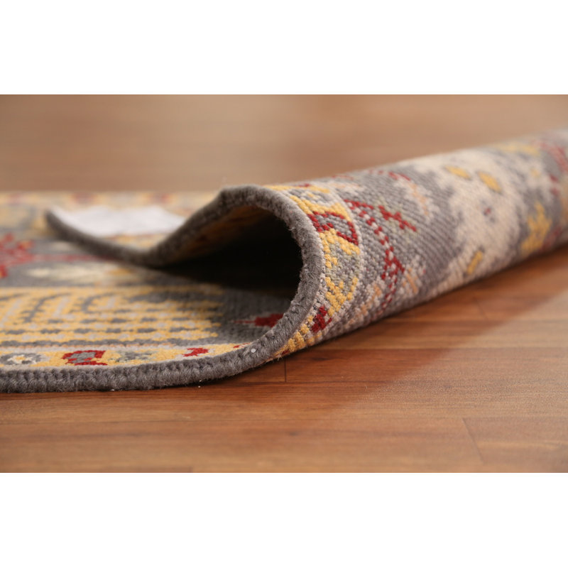 Tapis de couloir indien gris en laine 3x8