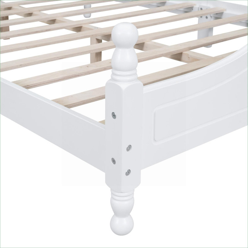 Lit plateforme en bois massif de couleur blanche, support de matelas grand format pour chambre à coucher résidentielle, cadre de style rétro avec support à lattes