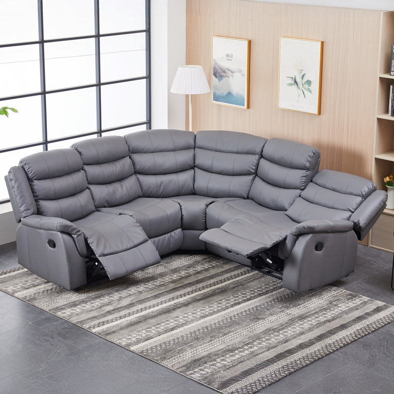 Lotus 6 Seater Faux Leather Reclining Corner Sofa , Grey