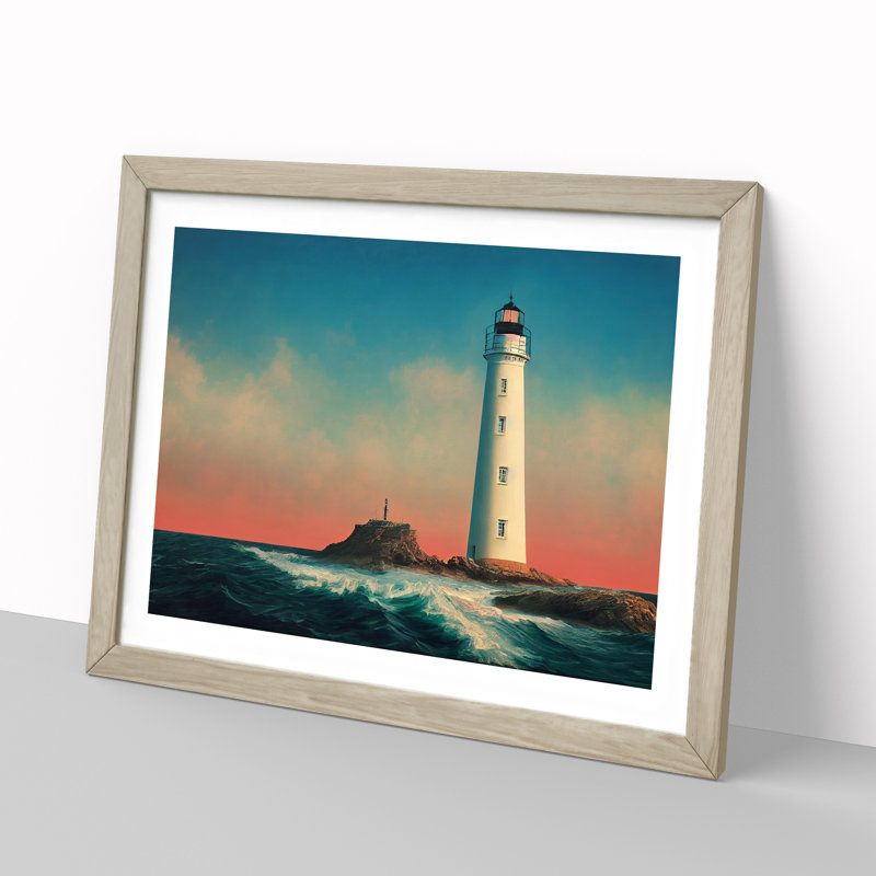 Charismatic Lighthouse - Framed Print, 46cm H x 64cm W x 2cm D, Oak