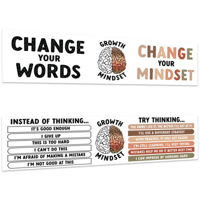 13"X48" Large Growth Mindset Classroom Banner Sign For Teachers, Wall Decor Motivational Boho Gender Neutral, 2-Pk