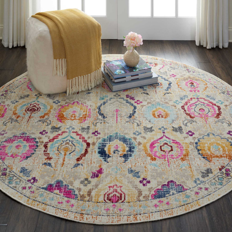 Tapis oriental ivoire / bleu Lowndes, Rond 6 pi