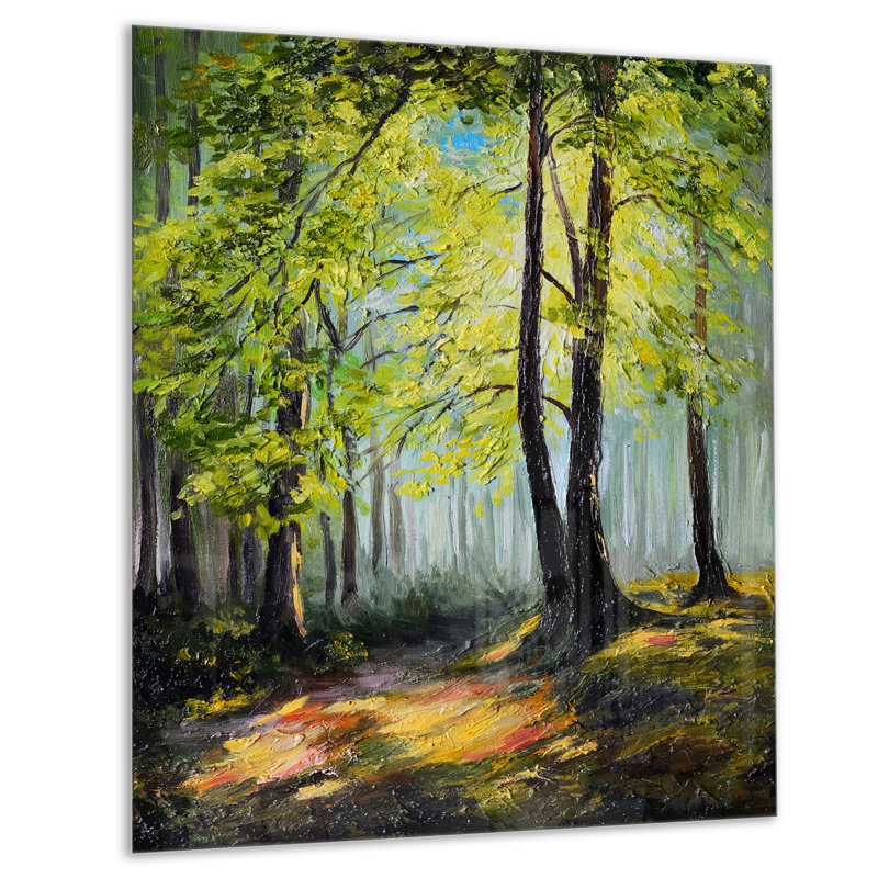 Forêt d'automne verte - peinture sur métal sans cadre, H 40 po x l 30 po x P 4 po