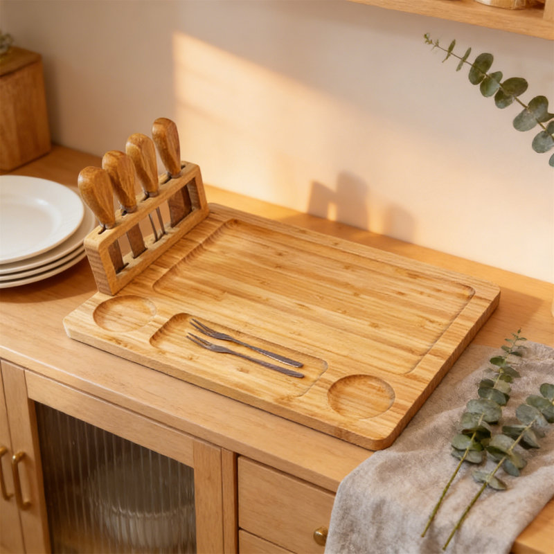 Bamboo Cheese Board Gift Set – Charcuterie Serving Tray With Cutlery For Entertaining