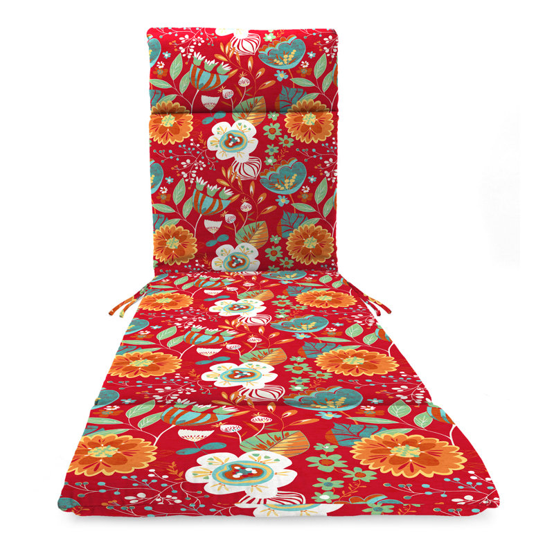 72" x 22" Outdoor Chaise Lounge Cushion with Ties and Loop, Red Green Orange Floral