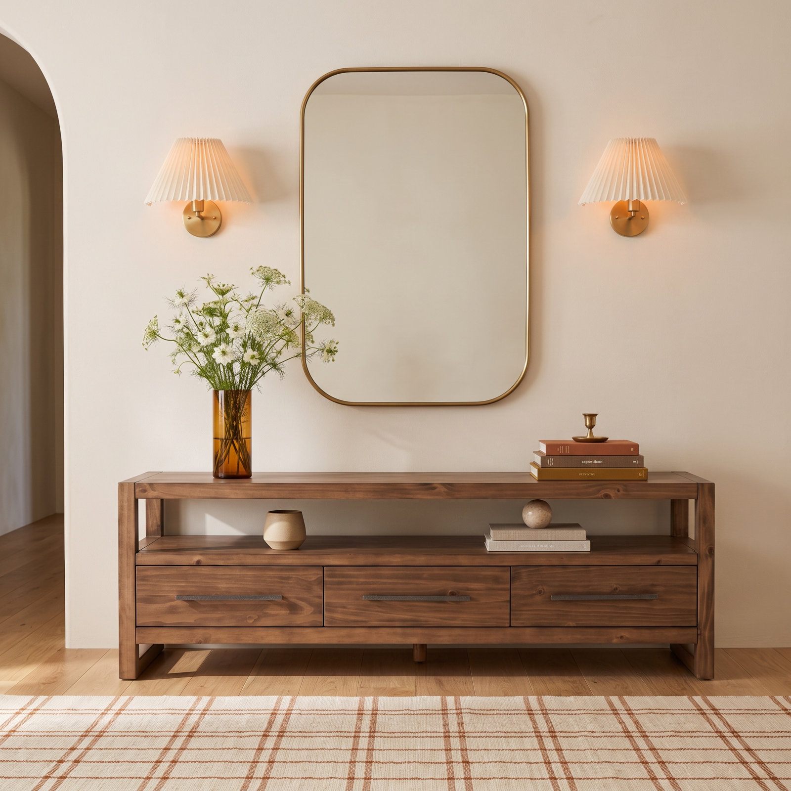 Modica Pine TV Stand, Honey Brown
