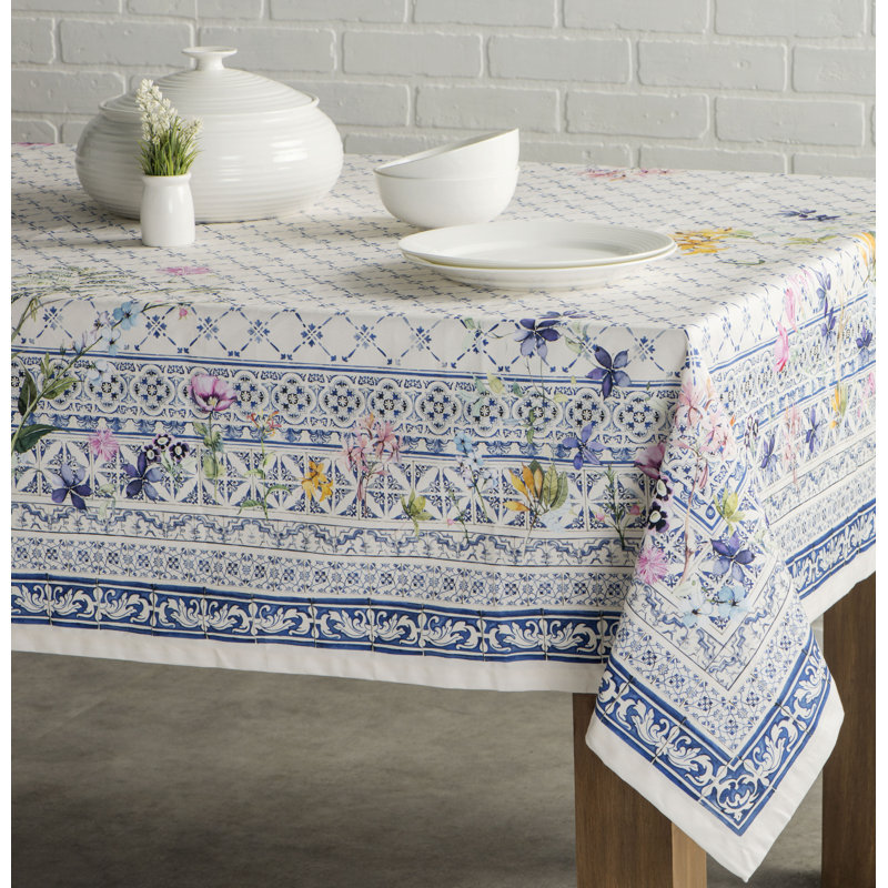 Faience Pattern Square Cotton Tablecloth 60" x 60"
