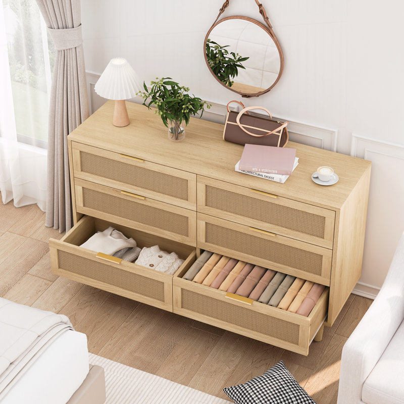 51.18"6-Drawers Rattan Storage Cabinet, Natural