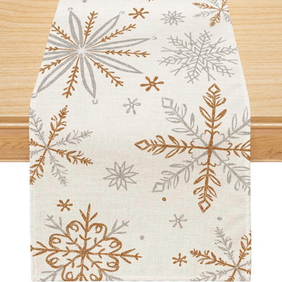 Christmas Table Runner, Snowflake Decorations White Gold Christmas Runner For Table Seasonal Chriatmas Winter Holiday Decor For Indoor Outdoor Dining Table Decorations