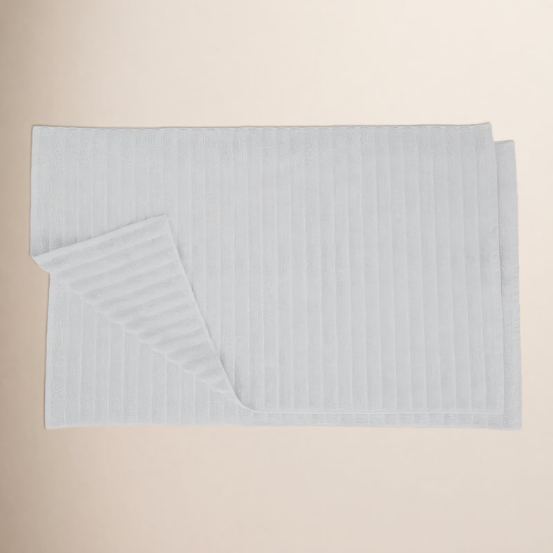 Pardue Cotton Geometric-Striped Reversible 2 Piece Bath Mat Set, Silver, Solid Color