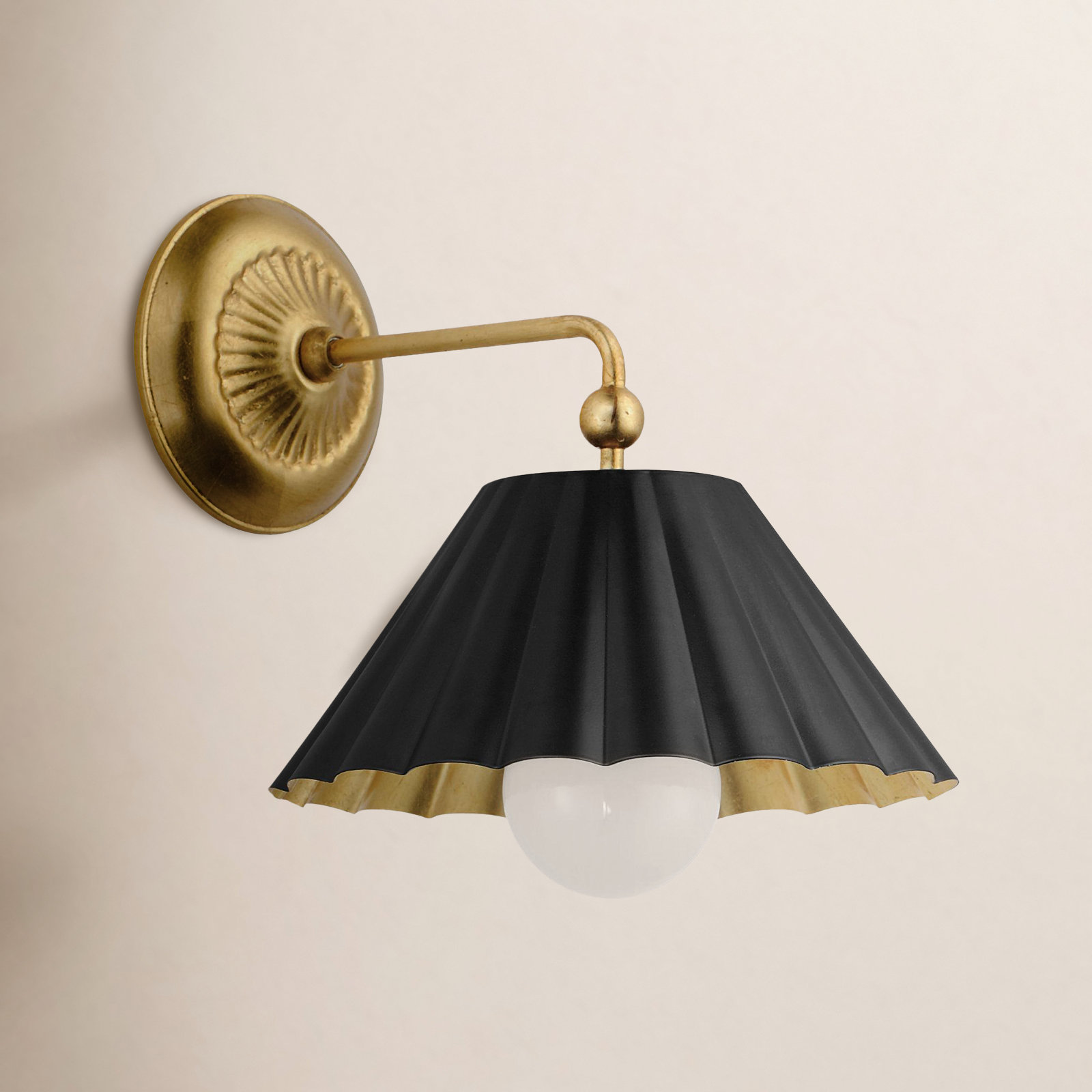 Granduca Single Light Steel Dimmable Armed Sconce, Black/Gold Leaf