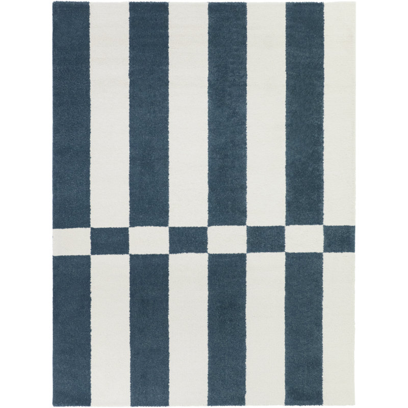 Alessandro Blue/Cream Geometric Stripe Area Rug, Rectangle 7'10" x 10'