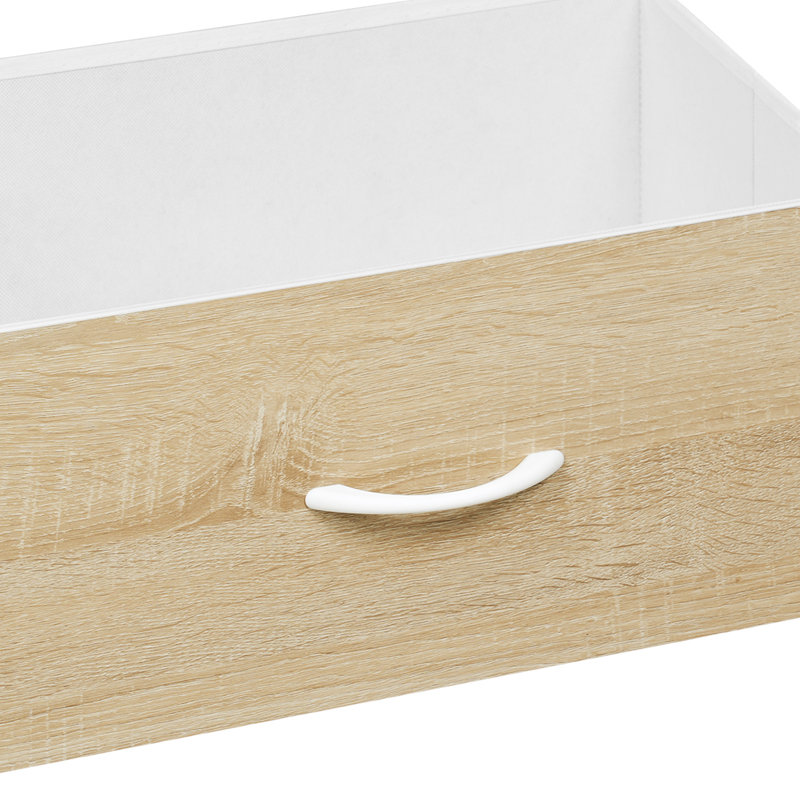Chest of Drawers with 5 Fabric Drawers, Light Woodlook/White