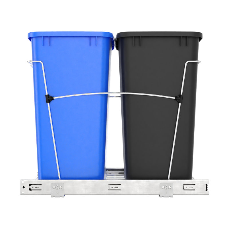 Poubelles coulissantes doubles Rev-A-Shelf pour la cuisine, Bleu / Noir, 27 pintes