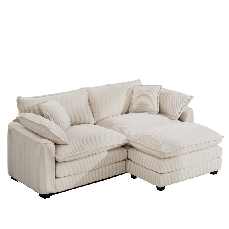 Canapé deux places en velours côtelé avec 1 repose-pieds, Beige, H 33,85 po x l 80,34 po x P 34,25 po