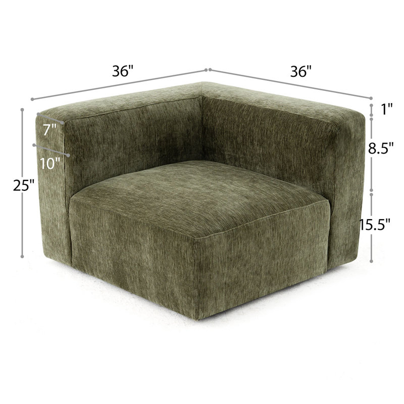 Fauteuil d'angle simple pour canapé modulaire convertible, Chenille verte