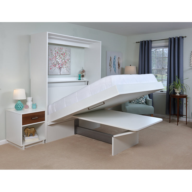 Studio Murphy Bed with Desk, White, Queen