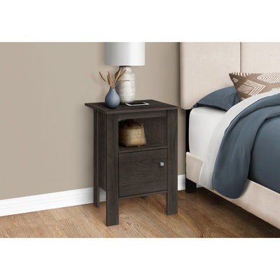 Brown Laminate Accent Table For Bedroom - With Open Shelf And Elegant Design With Closed Cabinet Modern Living Rooms