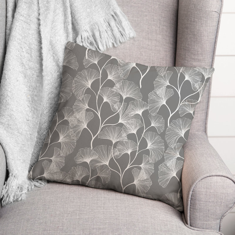 Floral Outdoor Reversible Throw Pillow, Gray, 18" H x 18" W