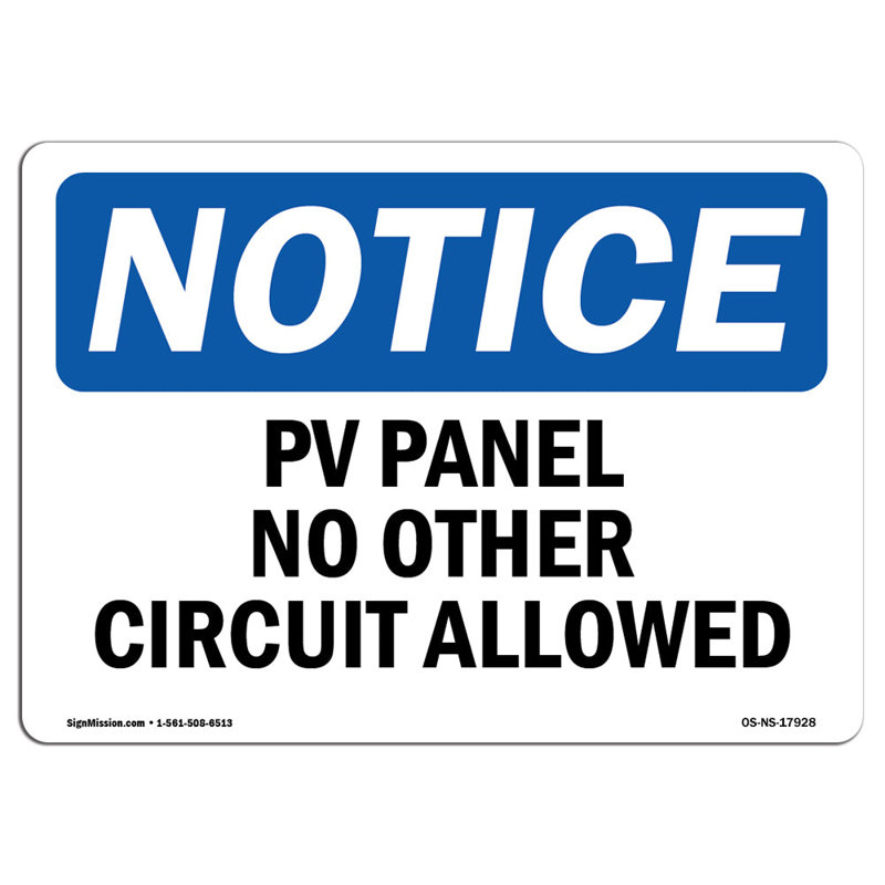 PV Panel No Other Circuits Allowed Sign