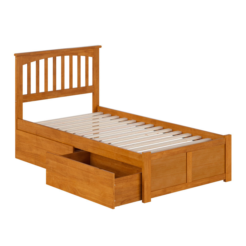 Mission Solid Wood Platform Bed with Footboard & Storage Drawers, Twin, Light Toffee