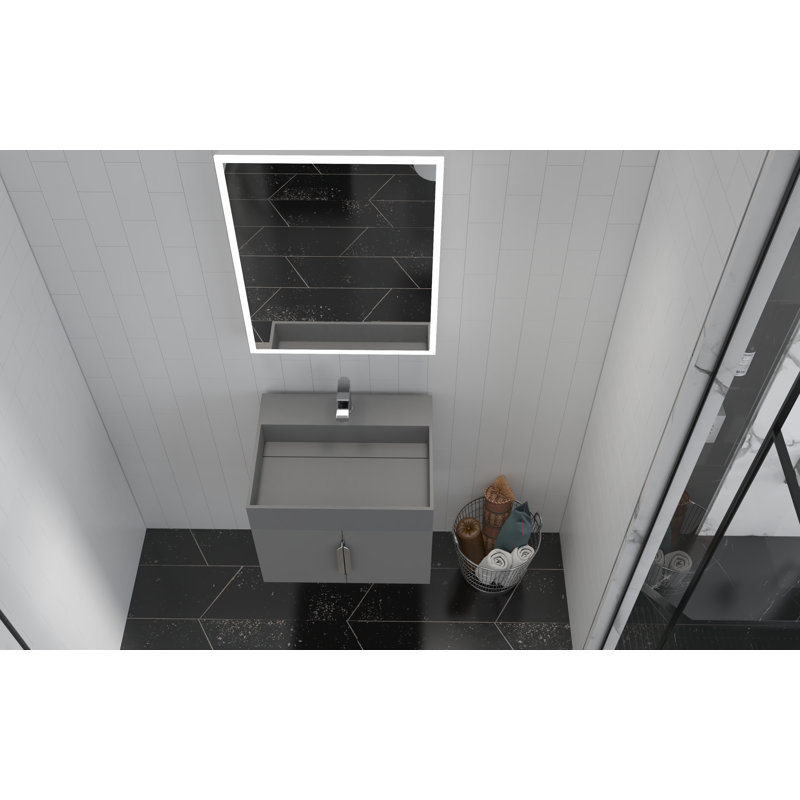 Ensemble de meuble-lavabo simple 24 po avec surface solide Amazon, Gris, Gris, Nickel brossé