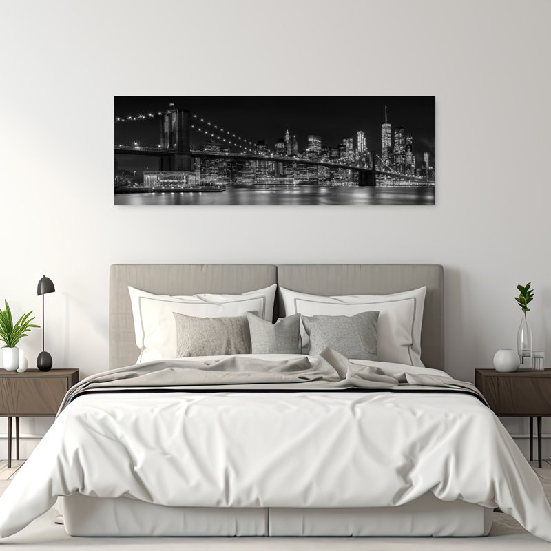 Illuminated Brooklyn Bridge Skyline by Melanie Viola - Wrapped Canvas Panoramic Print, 50.8 cm H x 152.4 cm W