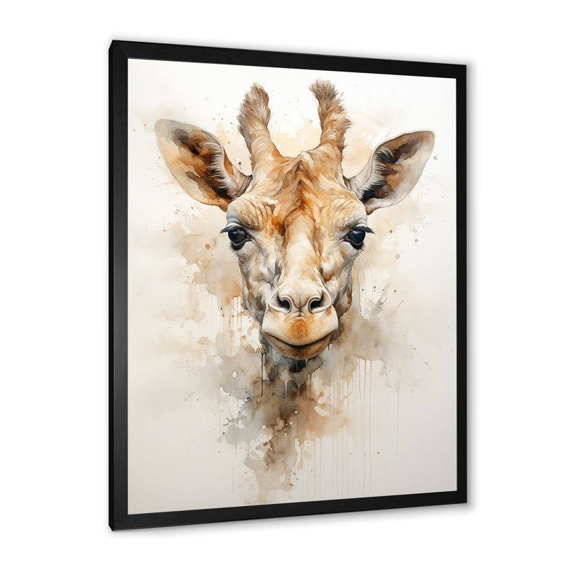 «Minimalisme», girafe beige sur toile, H 32 po x l 16 po x P 1 po, Cadre simple noir