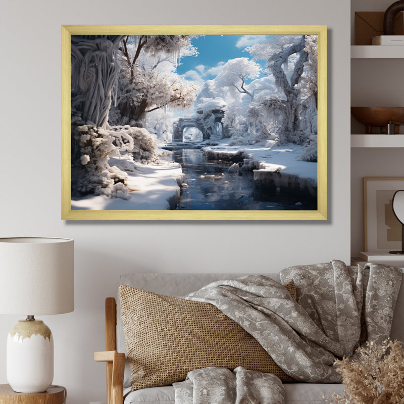 Winter River Harmony I, H 16 po x l 32 po x P 1 po, Cadre doré à une seule photo