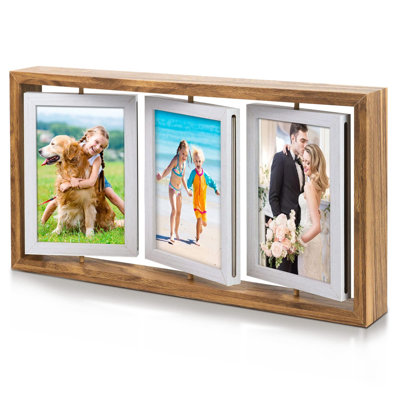 4X6 Rotating Picture Frame Desktop Rustic 4X6in Wooden Photo Frames, Double Side-Display 6 Photos, Floating 4X6 Collage Family Pictureframe For Tabletop Display
