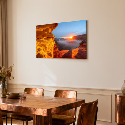 Sunset Over Canyon Landscape Canvas Wrapped Wall Art Oil Painting Print Set Of 1