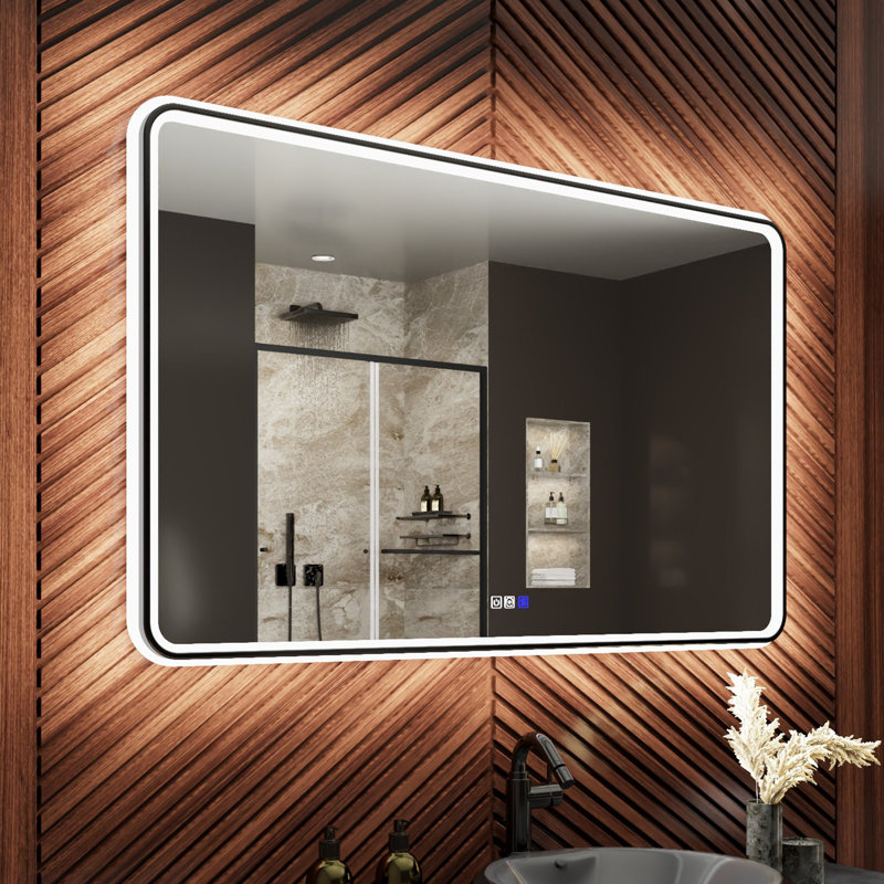 Framed LED Bathroom Vanity Mirror, 48" x 30", Rectangle