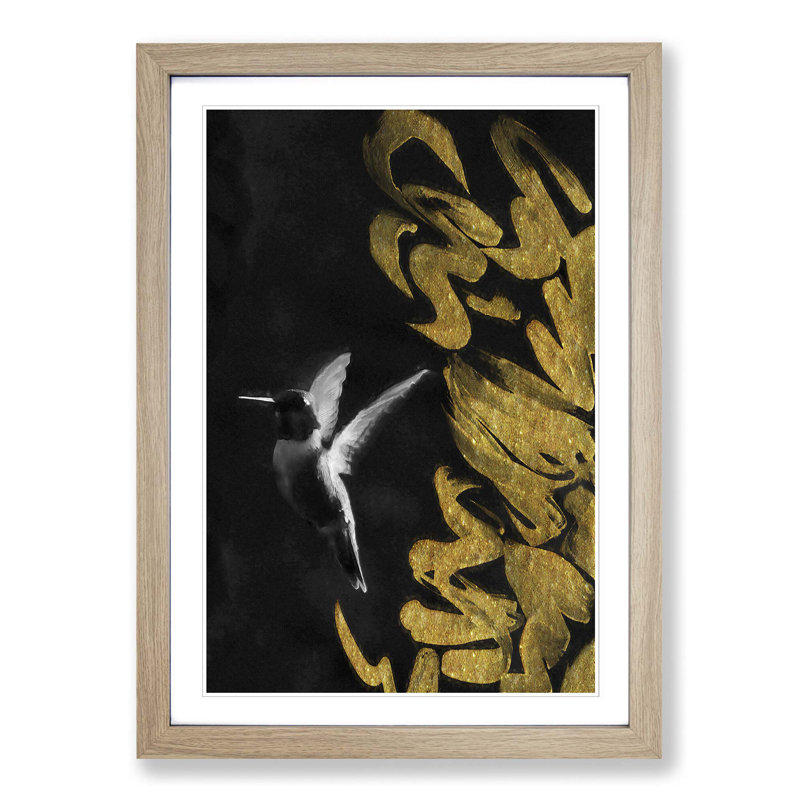 Hummingbird in the Dark in Abstract - Picture Frame Graphic Art Print, Oak, 76cm H x 50cm W x 2cm D