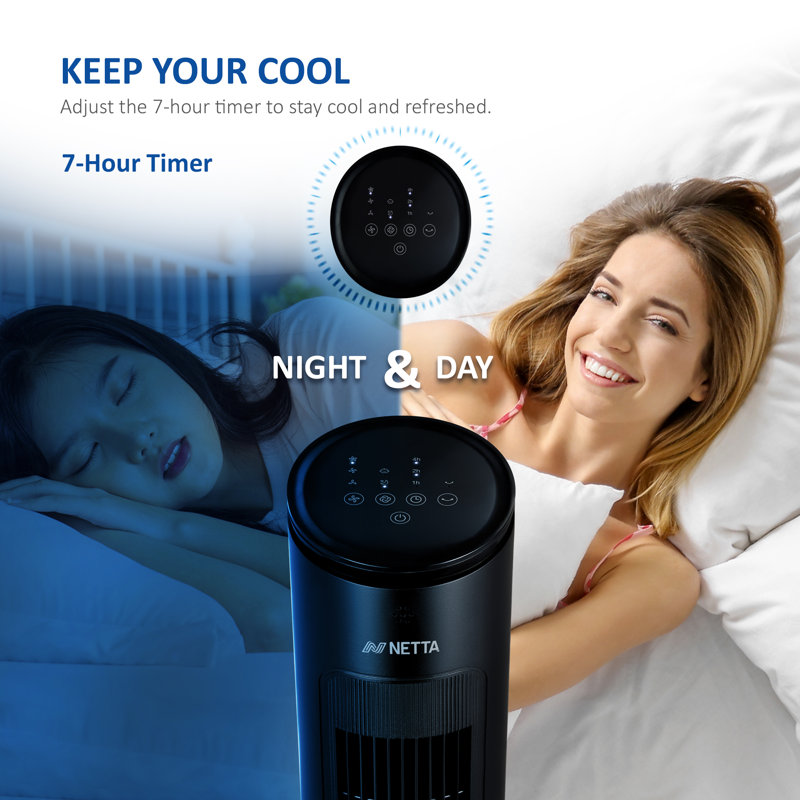 NETTA 42″ Tower Fan with Remote Control, 3 Speeds, 3 Wind Modes, Oscillation & Timer, Black
