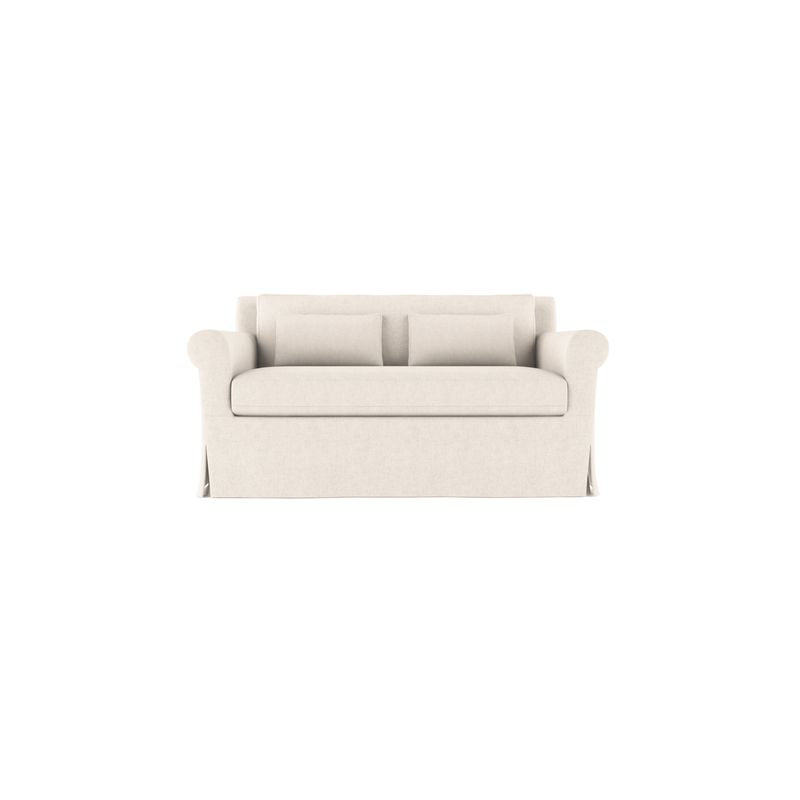 Ludlow Rolled-Arm Skirted Loveseat, Weathered, 34" H x 60" W x 42" D, Box Weave Linen Pumice