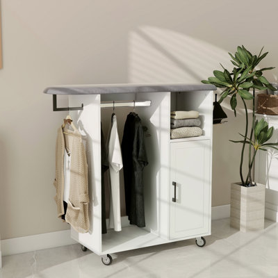 Ironing Cart With Rolling Ironing Board, Multipurpose Ironing Cabinet With Wheels, Compact Ironing Solution For Laundry Room, Bedroom,Cloakroom