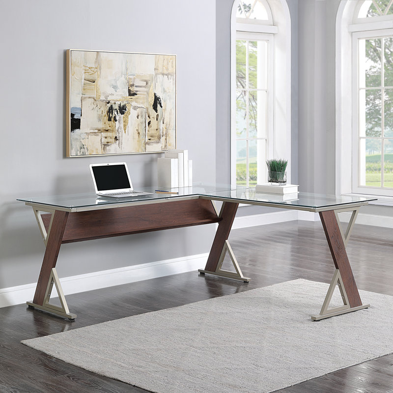 Zenos L-Shaped Glass Top Writing Desk