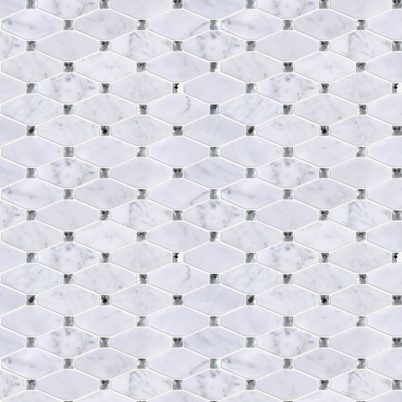Supreme Tile White Carrara Octagon and Dot Marble Look Mosaic Wall Tile